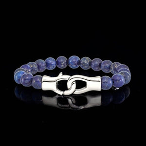 Men's Lapis Beaded Bracelet with Stainless Steel Lobster Clasp