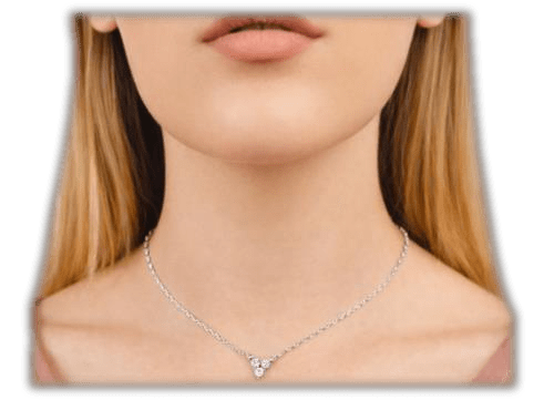 Three Stone Round Diamond Pendant With Chain 925 silver lab grown diamond pendant authentic supplier lifestyle photograph