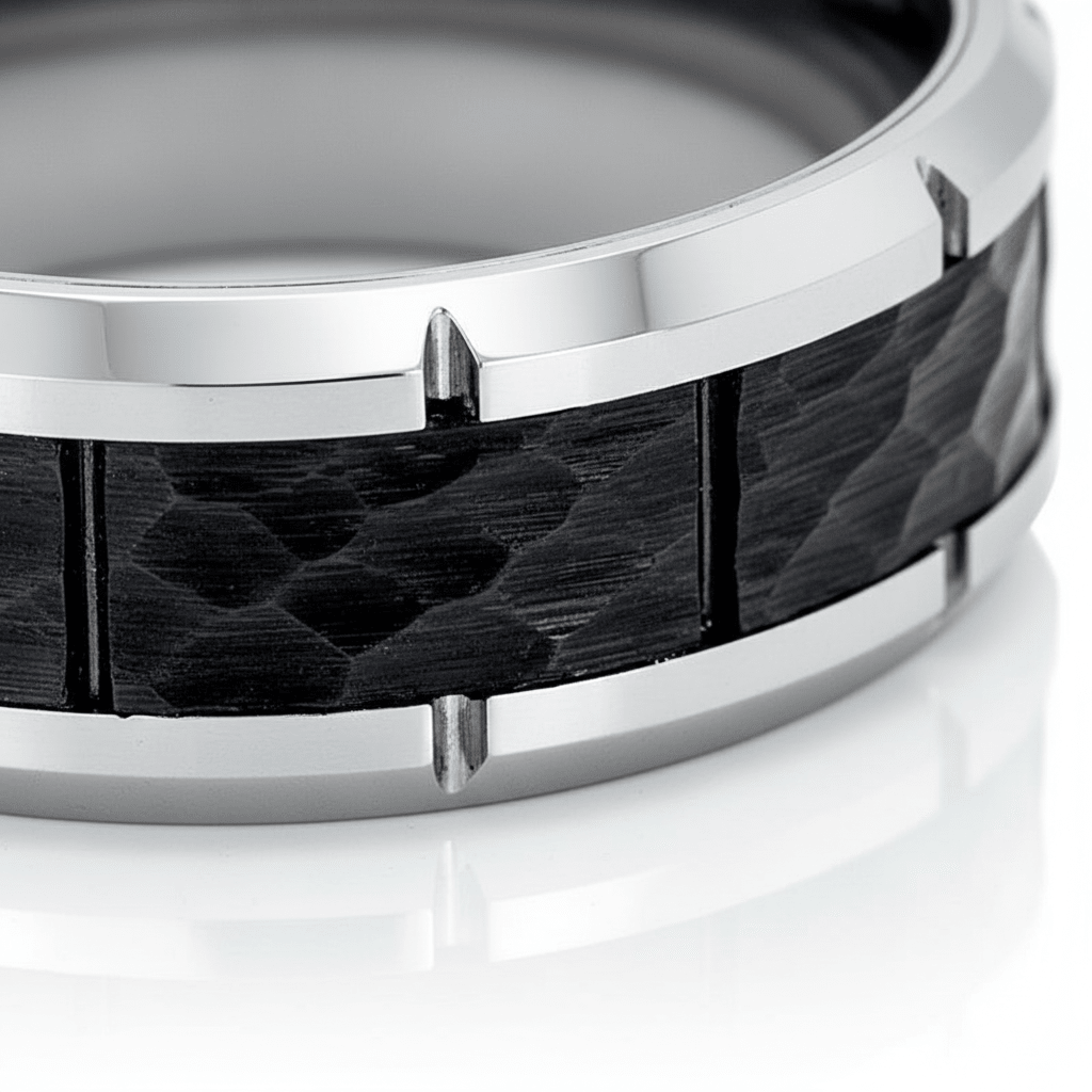 THYROS — close-up detail — men's tungsten carbide wedding ring | Aydins Jewelry