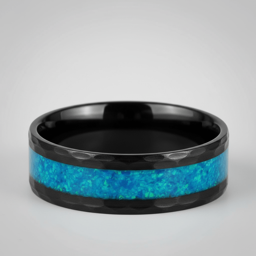 TIDAL — Center-through axial view — men's tungsten wedding ring.