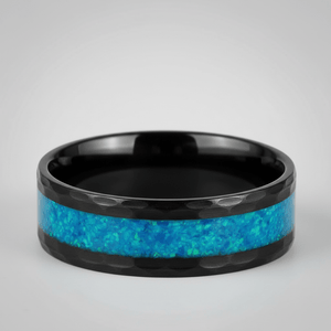 TIDAL — Center-through axial view — men's tungsten wedding ring.