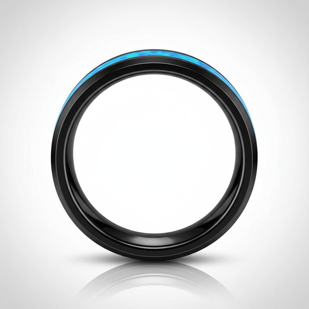 TRANQUIL — Center-through axial view — men's tungsten wedding ring.