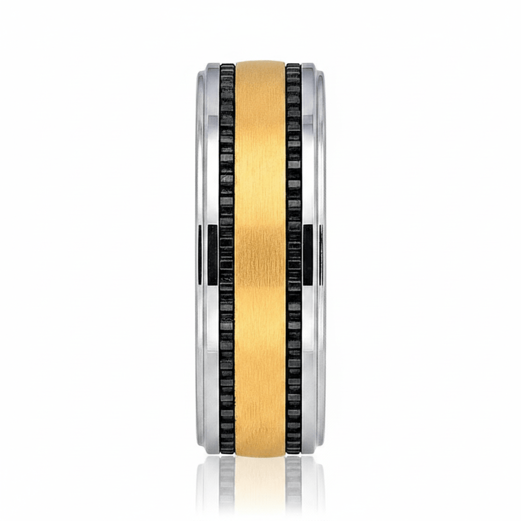 TREGAN — angled view — men's tungsten carbide wedding ring | Aydins Jewelry