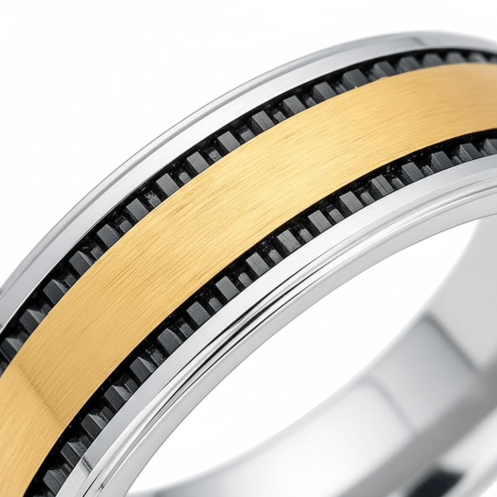 TREGAN — close-up detail — men's tungsten carbide wedding ring | Aydins Jewelry