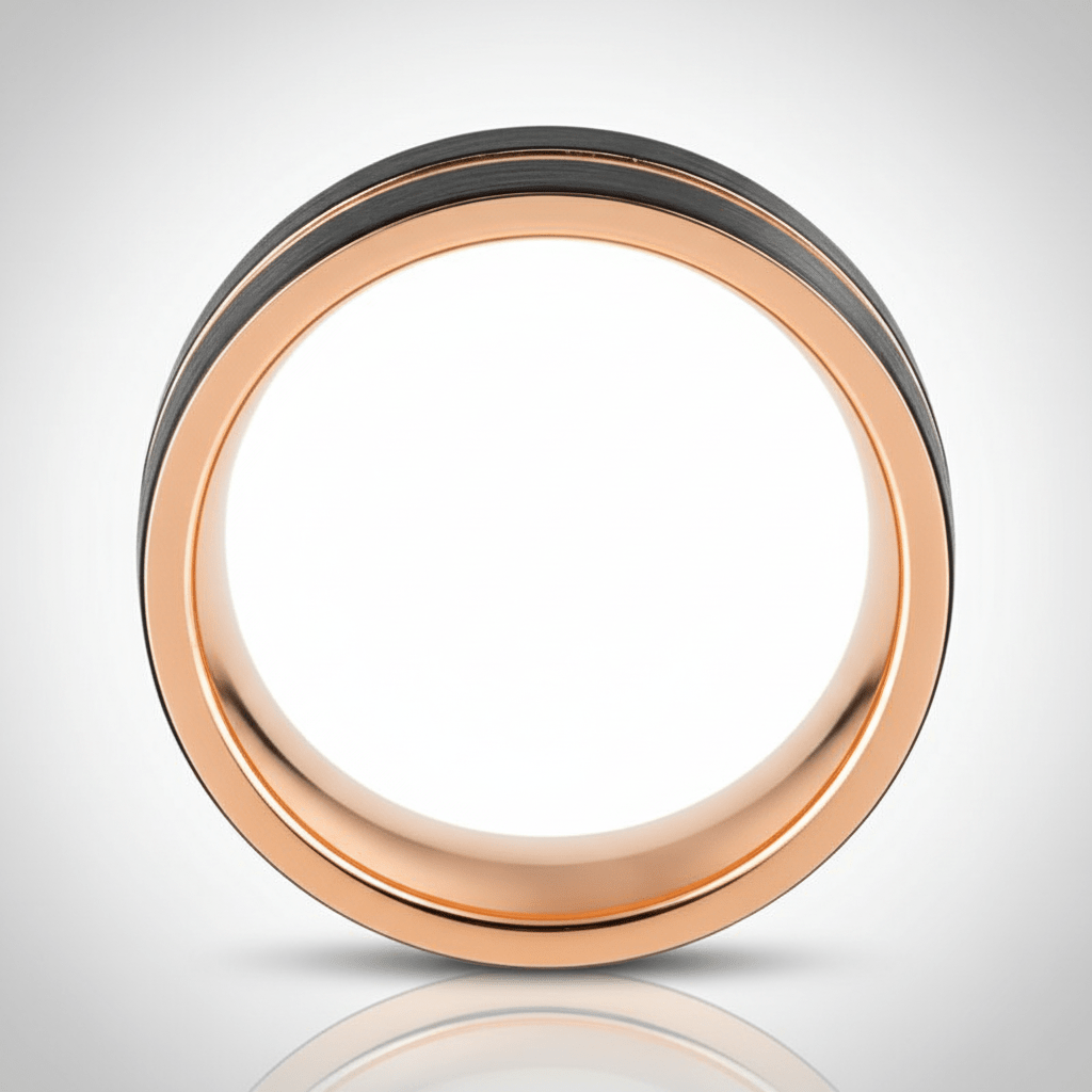 TRISTON — Center-through axial view — men's tungsten wedding ring.