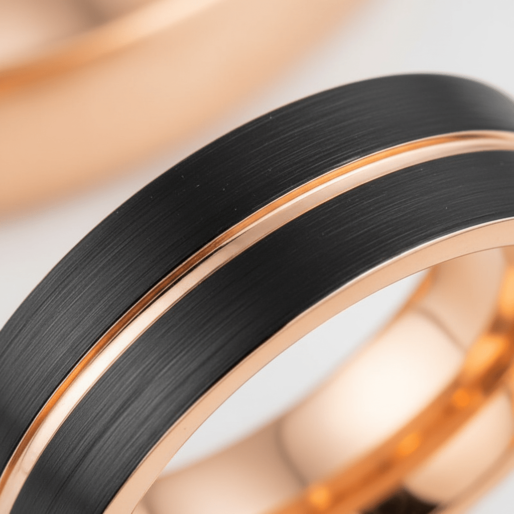 TRISTON — Extreme macro detail — men's tungsten wedding ring.