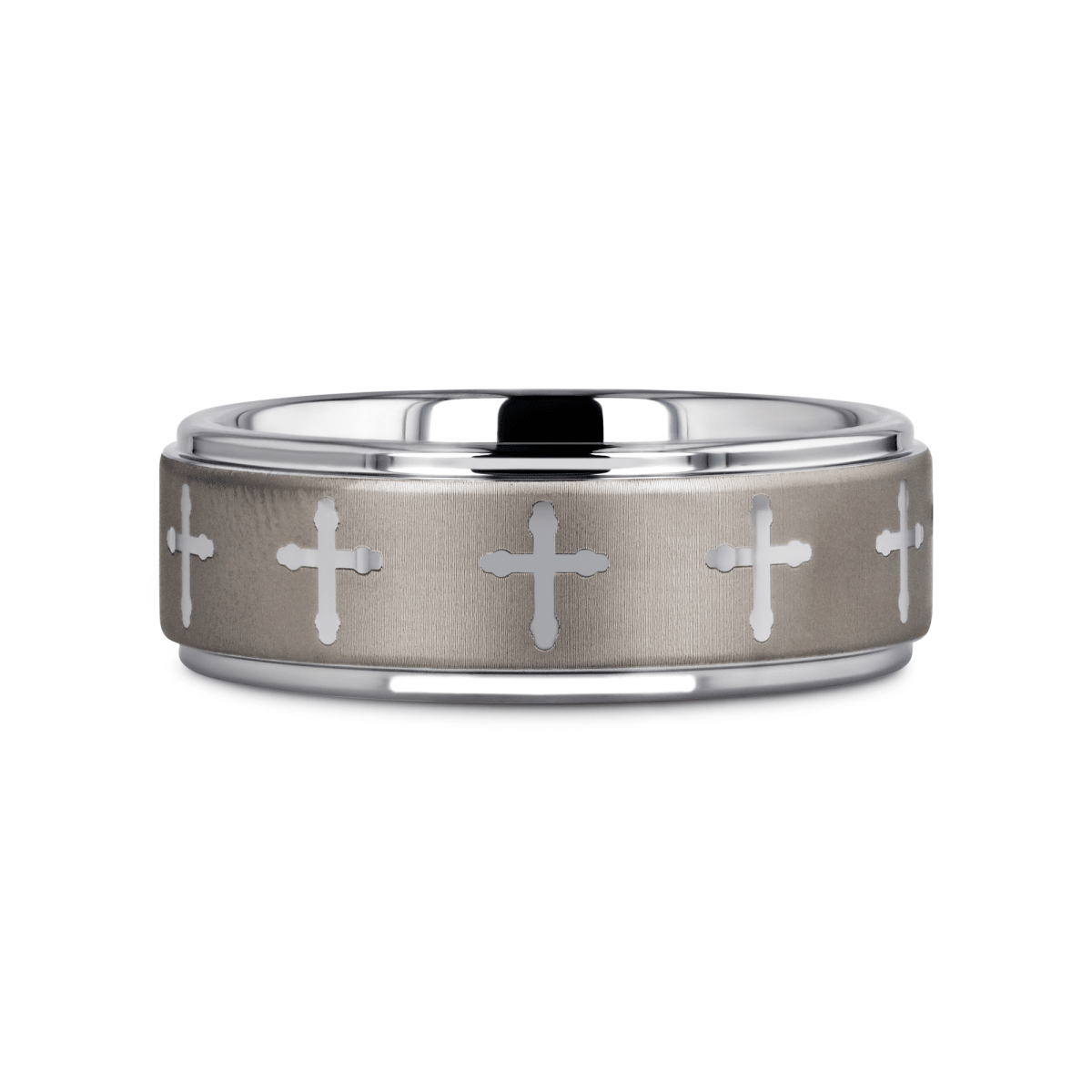 TRIUNE Silver tungsten Christian wedding ring — angle 3
