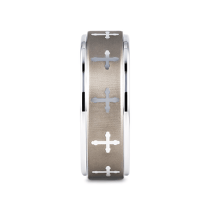 TRIUNE Silver tungsten Christian wedding ring — angle 2