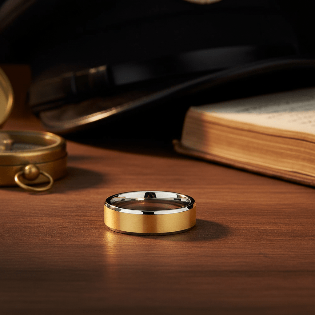 TROOPER — close-up detail — men's tungsten carbide wedding ring | Aydins Jewelry