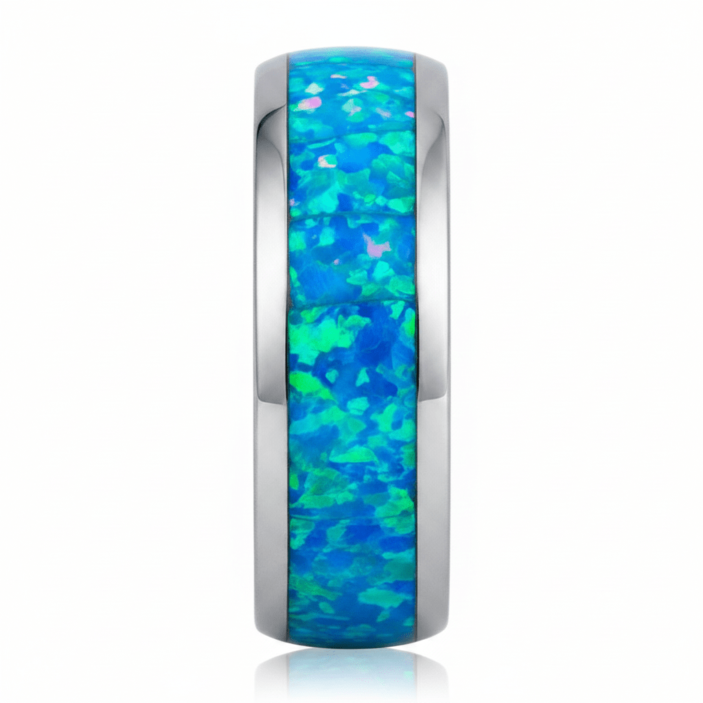 TROPIC — Front-facing straight-on view — men's tungsten wedding ring.