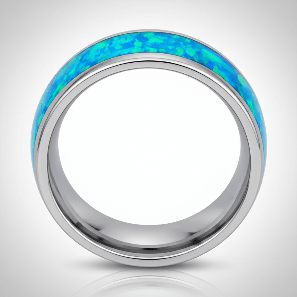 TROPIC — Center-through axial view — men's tungsten wedding ring.