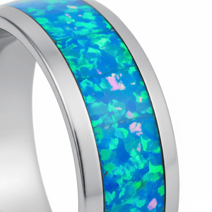 TROPIC — Extreme macro detail — men's tungsten wedding ring.