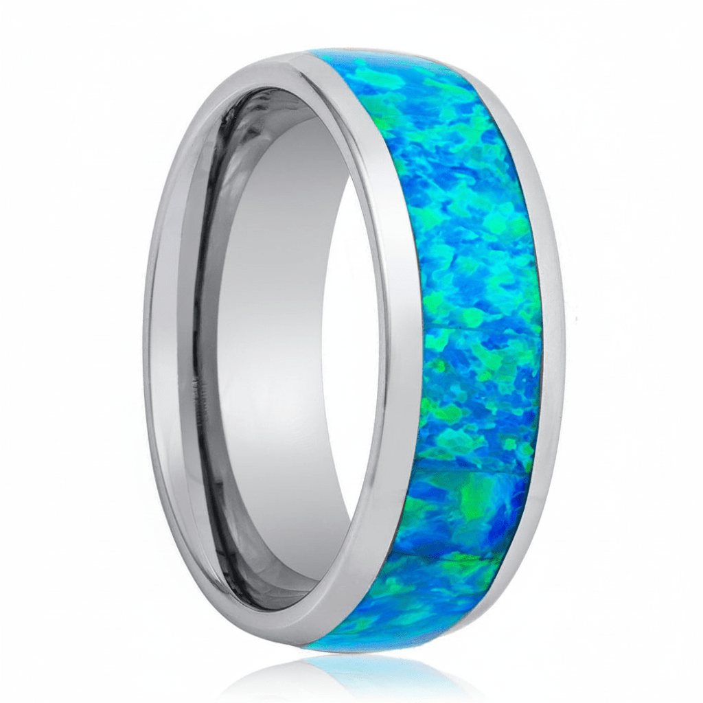 TROPIC — Hero product shot — men's tungsten wedding ring.