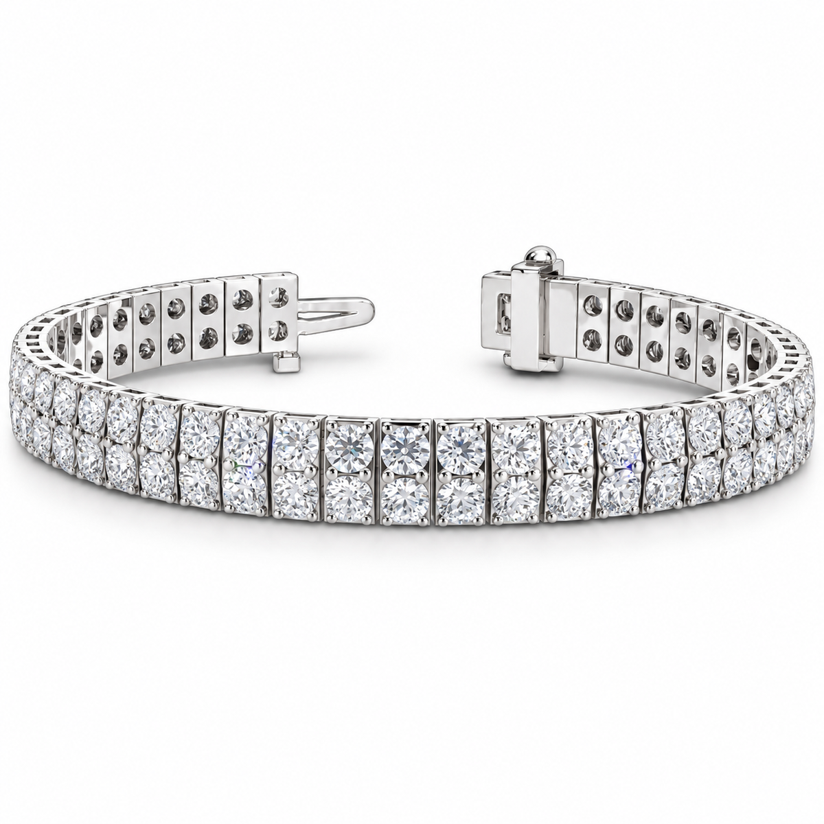 Two Row Diamond Tennis Bracelet, lab grown diamonds in 925 silver, studio view
