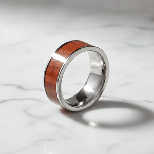 Padauk Wood inlay 14k yellow gold wedding band 8mm, additional view 6