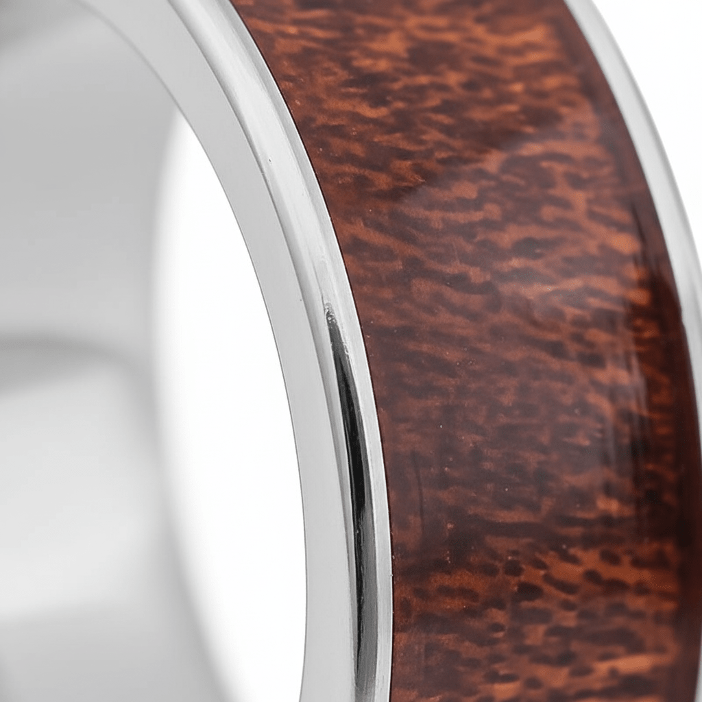 VANISH — Extreme macro detail — men's tungsten wedding ring.