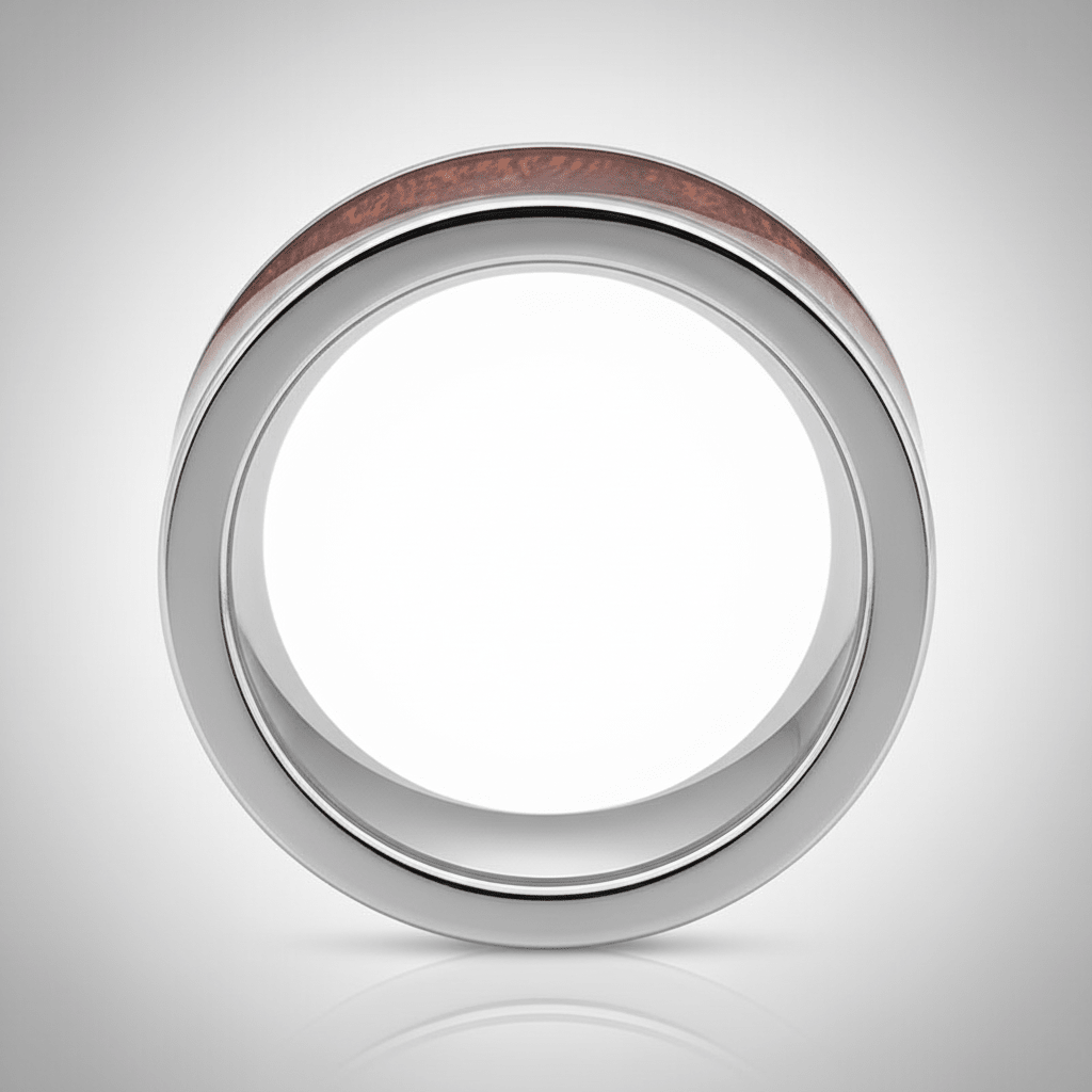 VANISH — Center-through axial view — men's tungsten wedding ring.