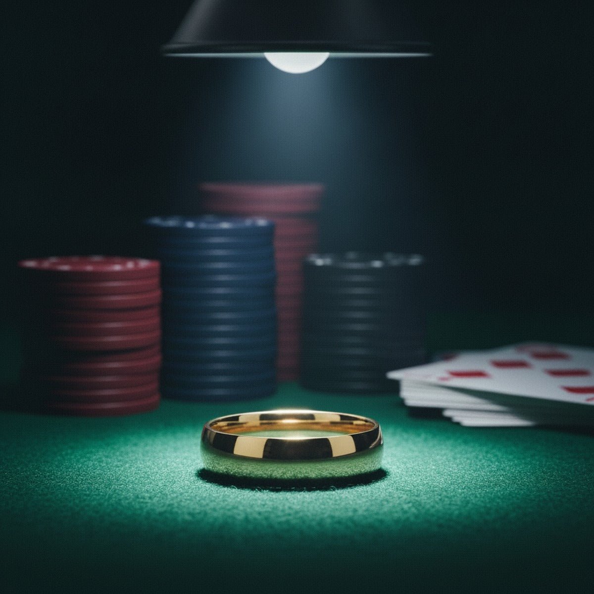 Aydins VANNA | Titanium Ring Gold Plated lifestyle scene, poker felt