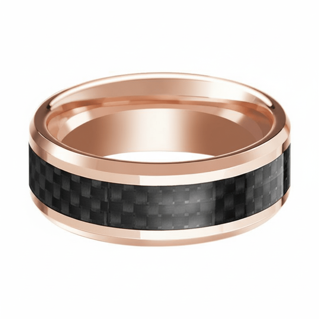 Black Carbon Fiber inlay 14k yellow gold wedding band 8mm, additional view 6