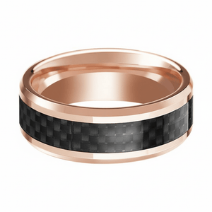 Black Carbon Fiber inlay 14k yellow gold wedding band 8mm, additional view 6