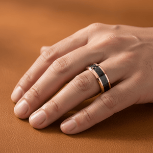 Black Carbon Fiber inlay 14k yellow gold wedding band 8mm, additional view 7