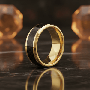 Black Carbon Fiber inlay 14k yellow gold wedding band 8mm, additional view 8