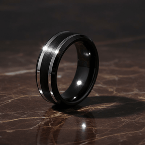 VELUTUS — detail view — men's tungsten carbide wedding ring | Aydins Jewelry