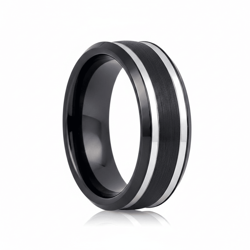 VELUTUS — hero shot — men's tungsten carbide wedding ring | Aydins Jewelry
