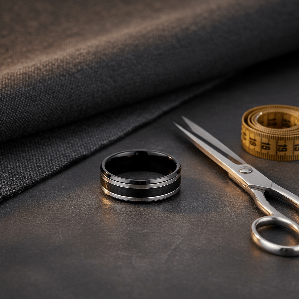 VELUTUS — close-up detail — men's tungsten carbide wedding ring | Aydins Jewelry