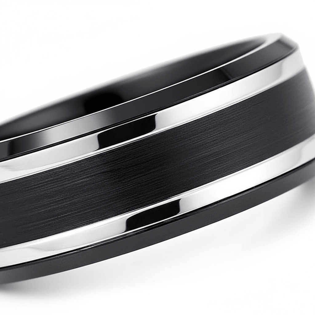 VELUTUS — close-up detail — men's tungsten carbide wedding ring | Aydins Jewelry
