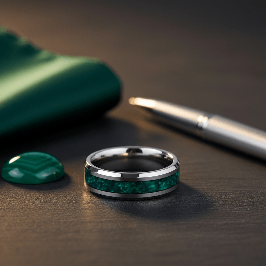 VERDORA — Editorial masculine still life — men's tungsten wedding ring.