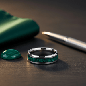 VERDORA — Editorial masculine still life — men's tungsten wedding ring.