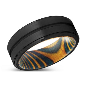 BISHOP | Green & Yellow Wood, Black Tungsten Ring, Grooved, Stepped Edge - Rings - Aydins Jewelry - 2
