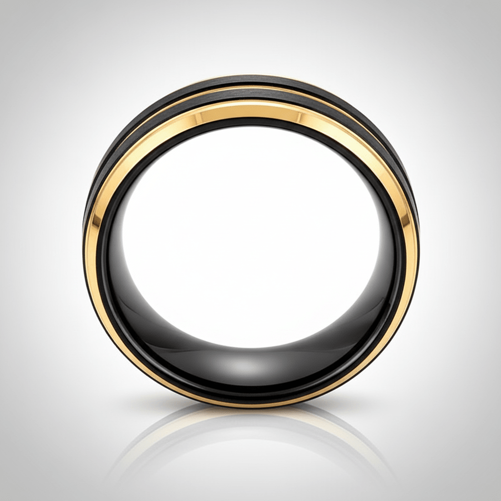 VERTEX — Center-through axial view — men's tungsten wedding ring.