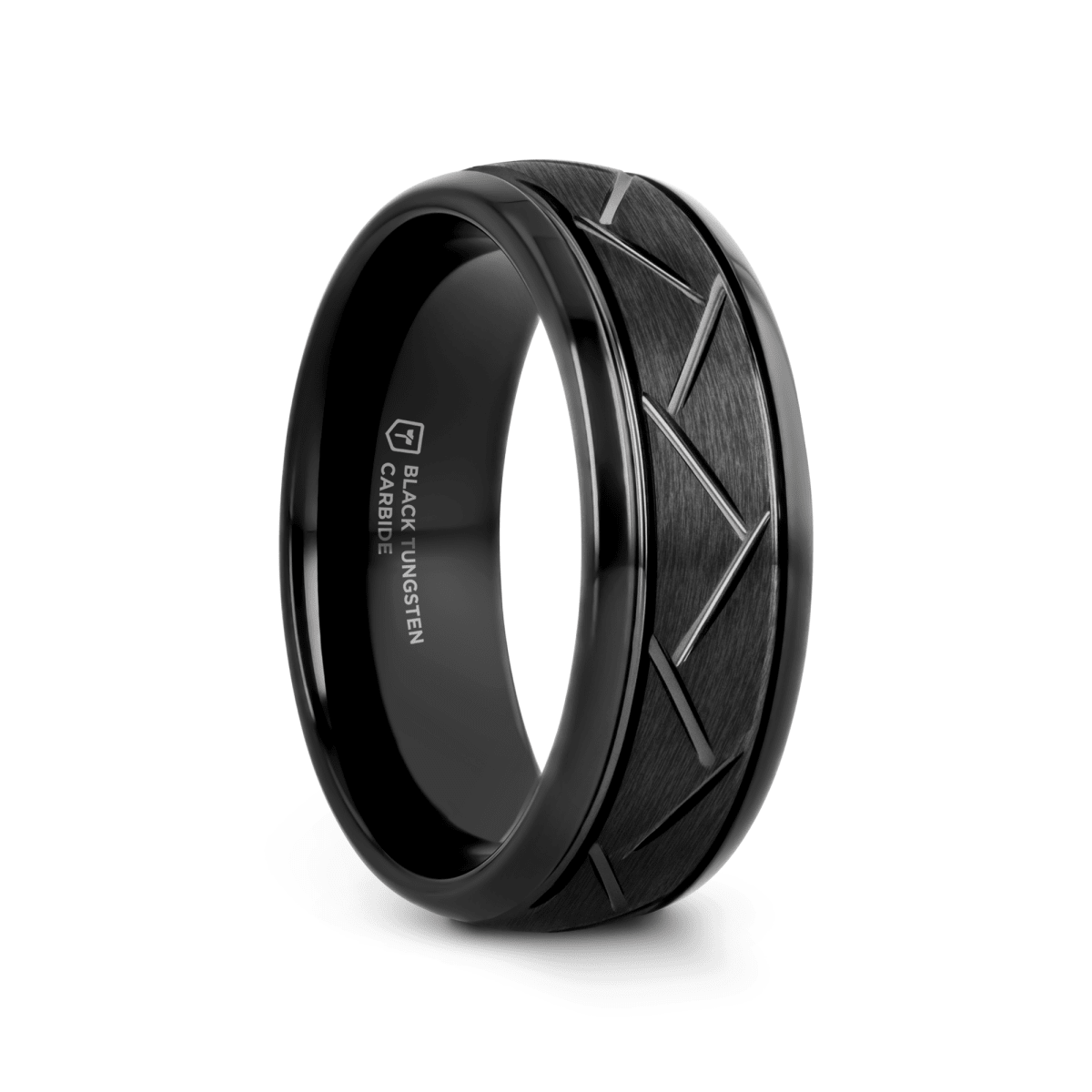 VIGIL Black tungsten Christian wedding ring — angle 1