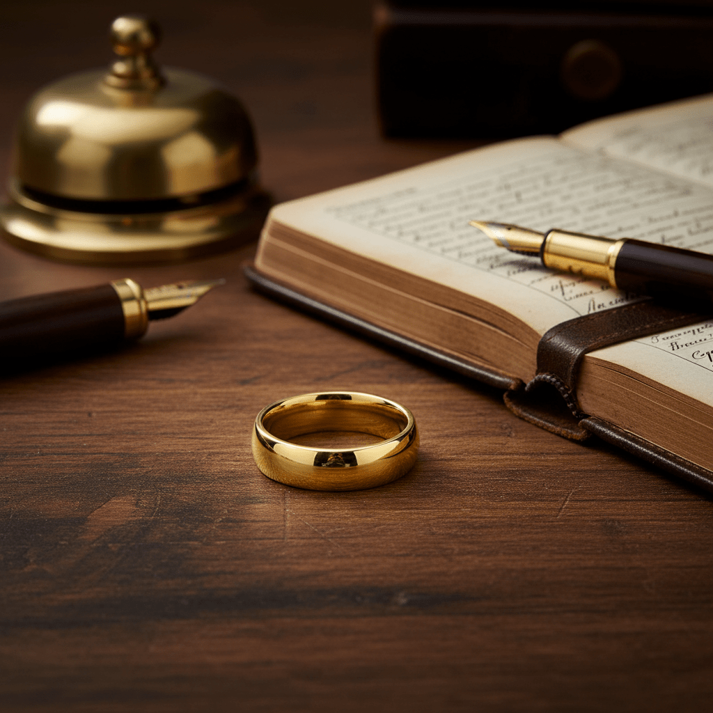 VIGILANT - Editorial masculine still life - men's tungsten wedding ring.