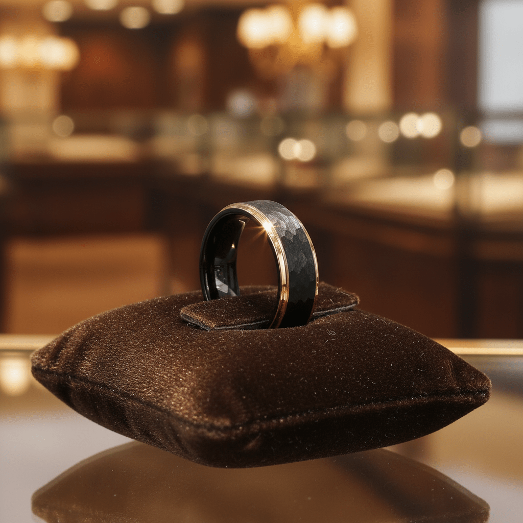 VOLANTIS — display shot — men's tungsten carbide wedding ring | Aydins Jewelry