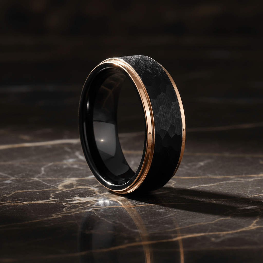 VOLANTIS — detail view — men's tungsten carbide wedding ring | Aydins Jewelry
