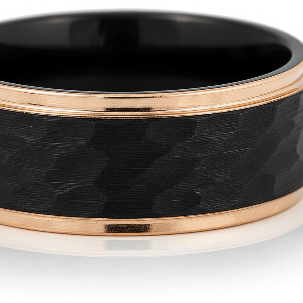 VOLANTIS — close-up detail — men's tungsten carbide wedding ring | Aydins Jewelry