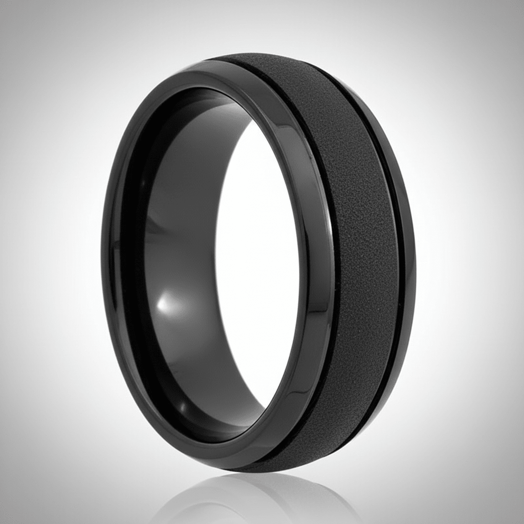 VORTEX — Center-through axial view — men's tungsten wedding ring.
