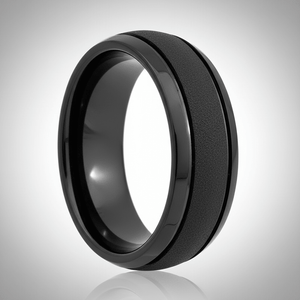 VORTEX — Center-through axial view — men's tungsten wedding ring.