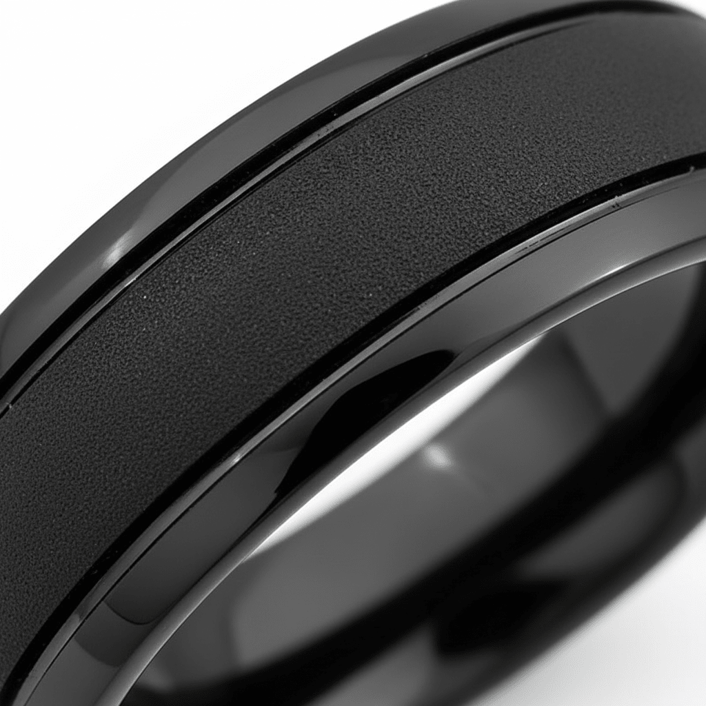 VORTEX — Extreme macro detail — men's tungsten wedding ring.