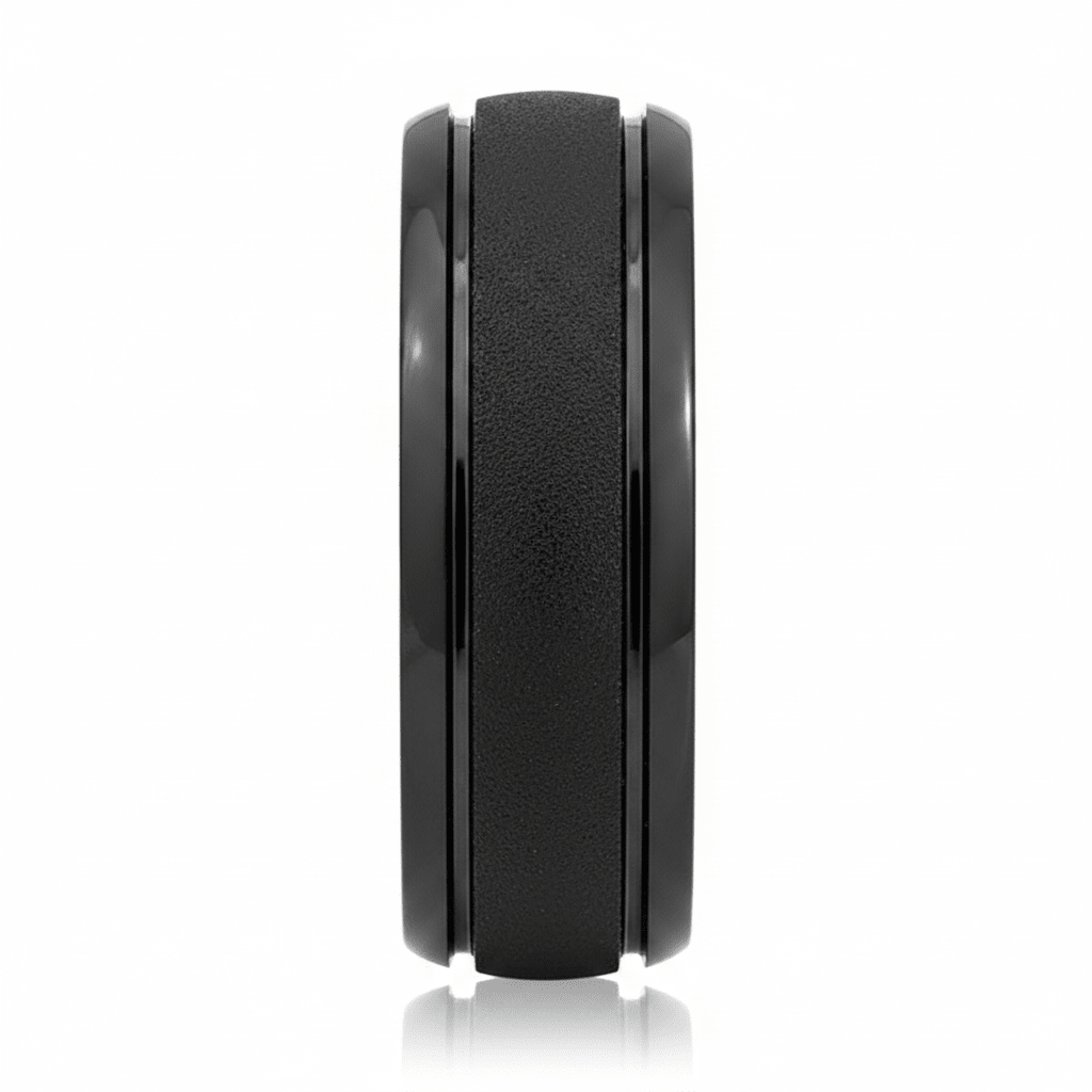 VORTEX — Front-facing straight-on view — men's tungsten wedding ring.