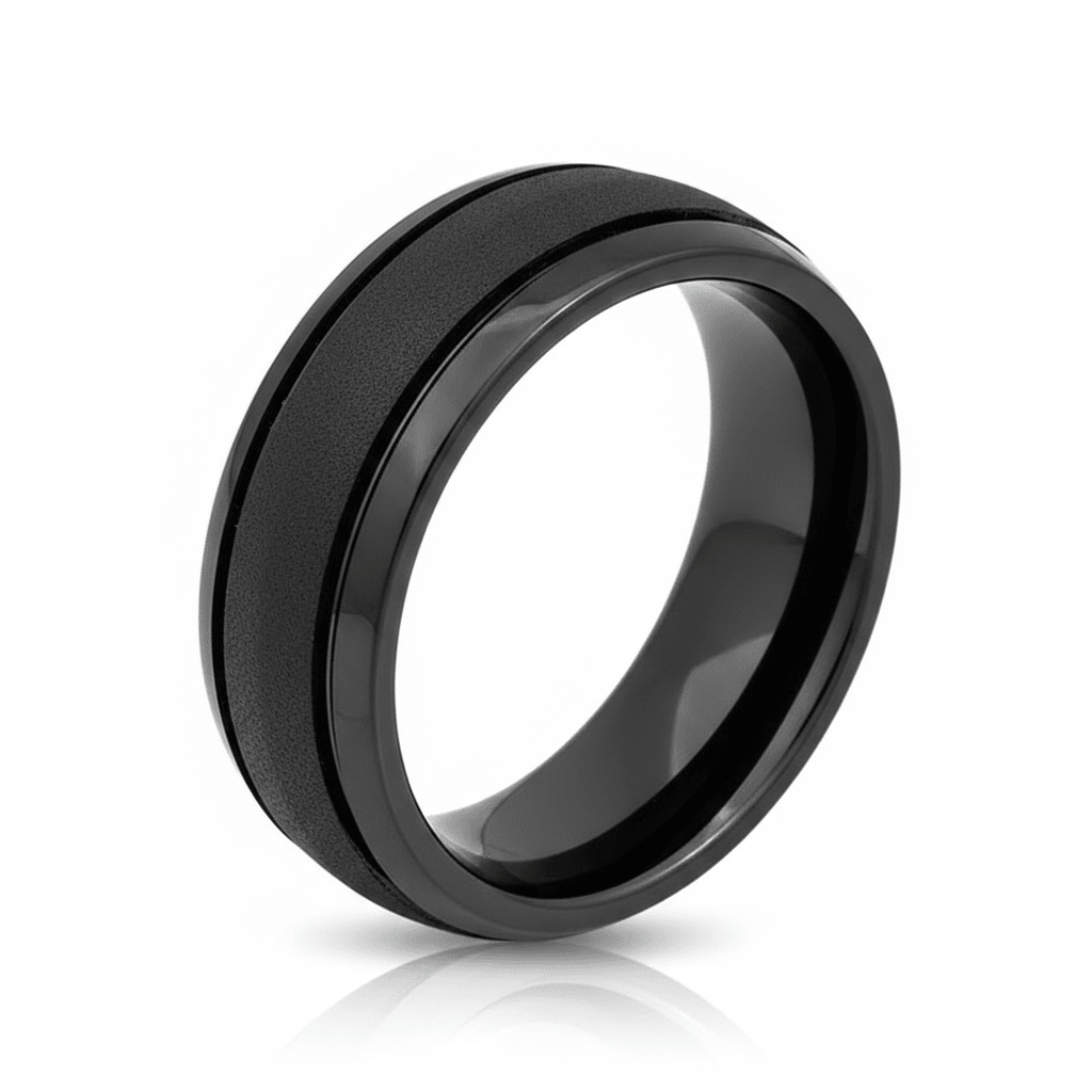 VORTEX — Hero product shot — men's tungsten wedding ring.