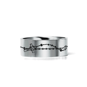 VOTIVE silver tungsten ring with rosary beads and crosses laser-engraved around the band – Aydins Jewelry