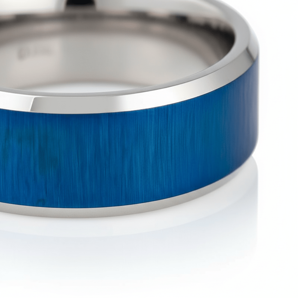 WAYLON — Extreme macro detail — men's tungsten wedding ring.
