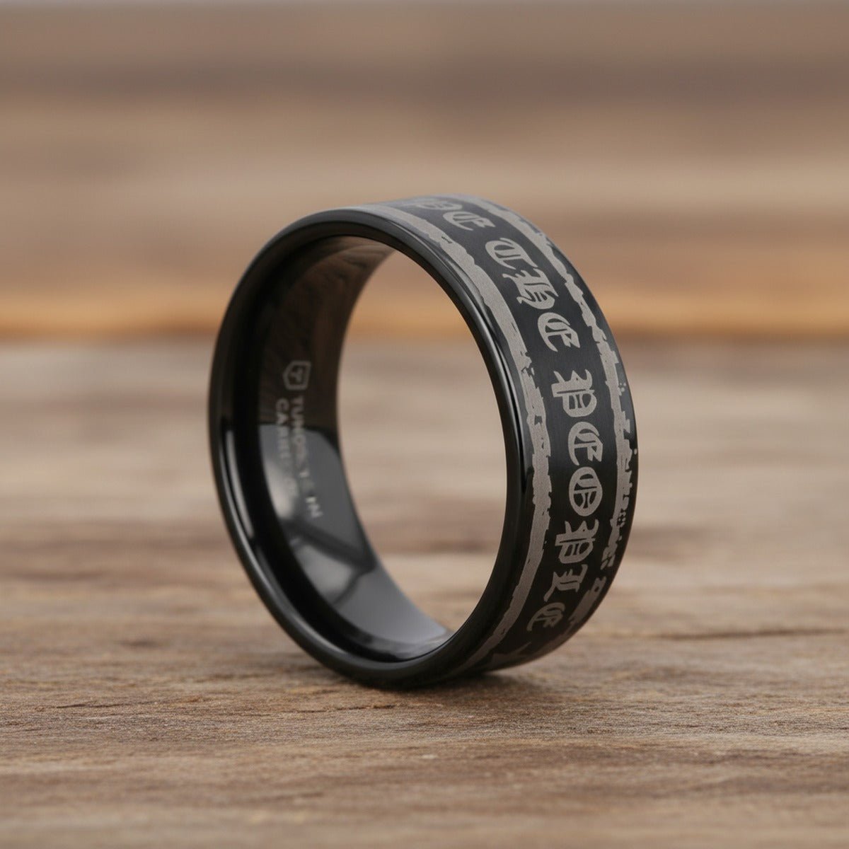 WE THE PEOPLE black tungsten carbide ring, scene lifestyle