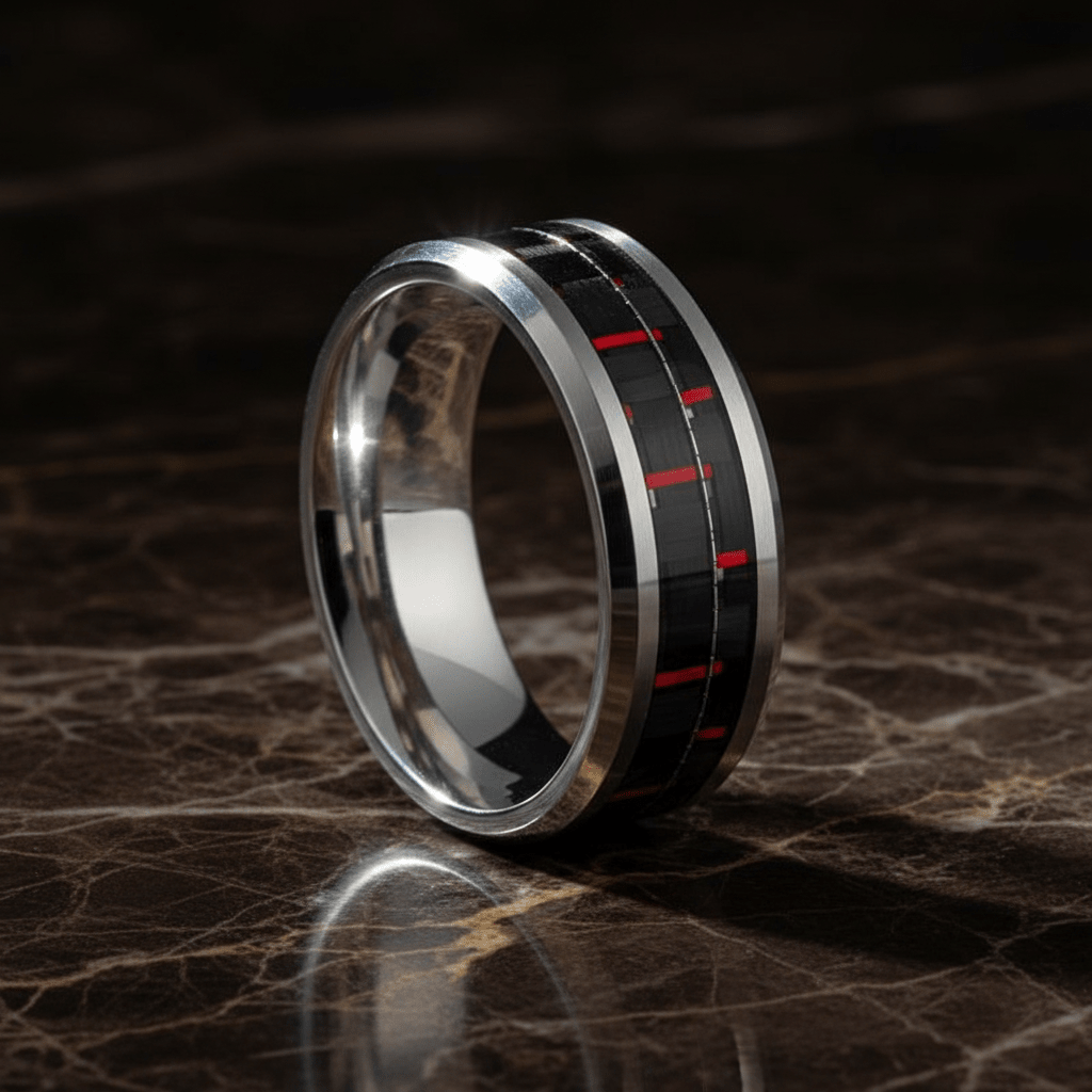 WHISPER — detail view — men's tungsten carbide wedding ring | Aydins Jewelry