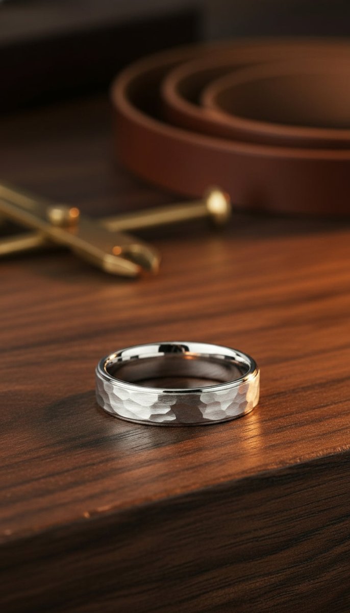 WINSTON | White Tungsten Ring Polished Step Edges lifestyle photography