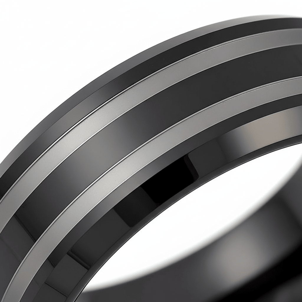 WOLSEY — close-up detail — men's tungsten carbide wedding ring | Aydins Jewelry